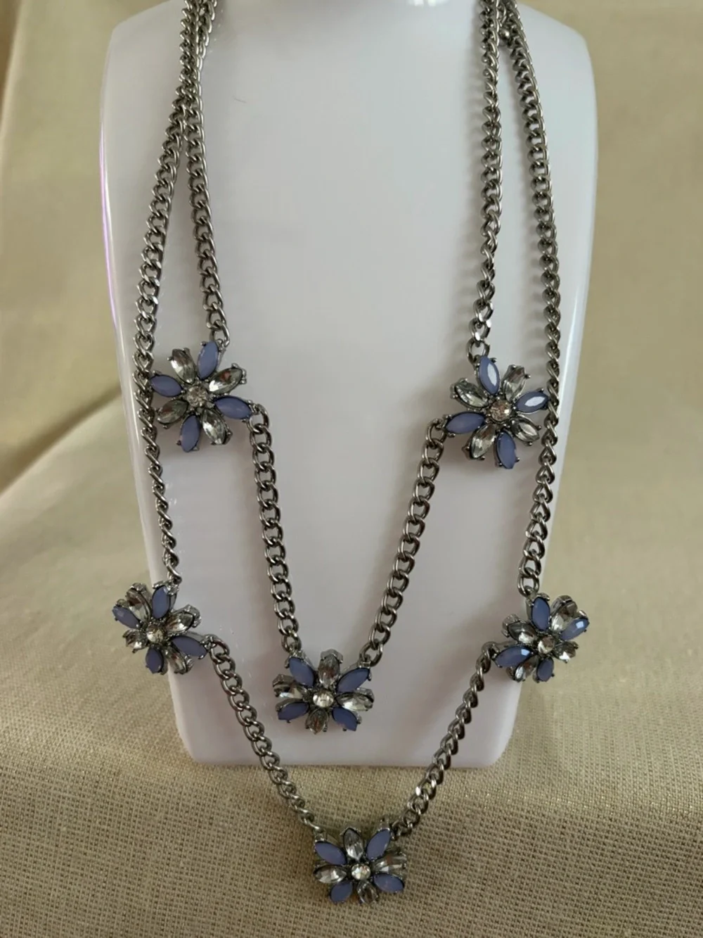 Silver Chain Multi-Flower Necklace with Lavender Crystal Petals - Picture 3 of 6